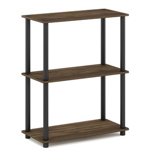 Pemberly Row Turn-N-Tube Wood 3-Tier Shelf Display Rack in Columbia Walnut/Black
