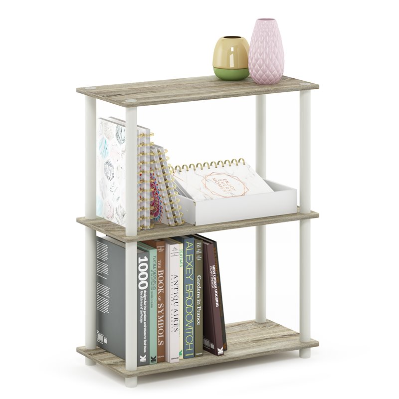 Pemberly Row Turn-N-Tube Wood 3-Tier Shelf Display Rack in Sonoma Oak