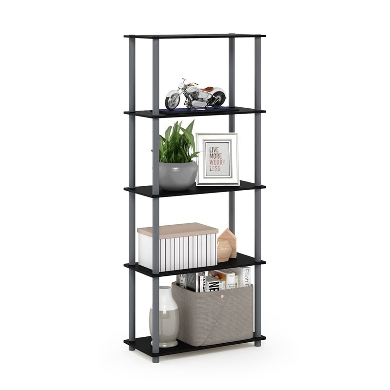 Pemberly Row Turn-N-Tube Engineered Wood 5-Tier Shelf Display Rack in Black/Gray