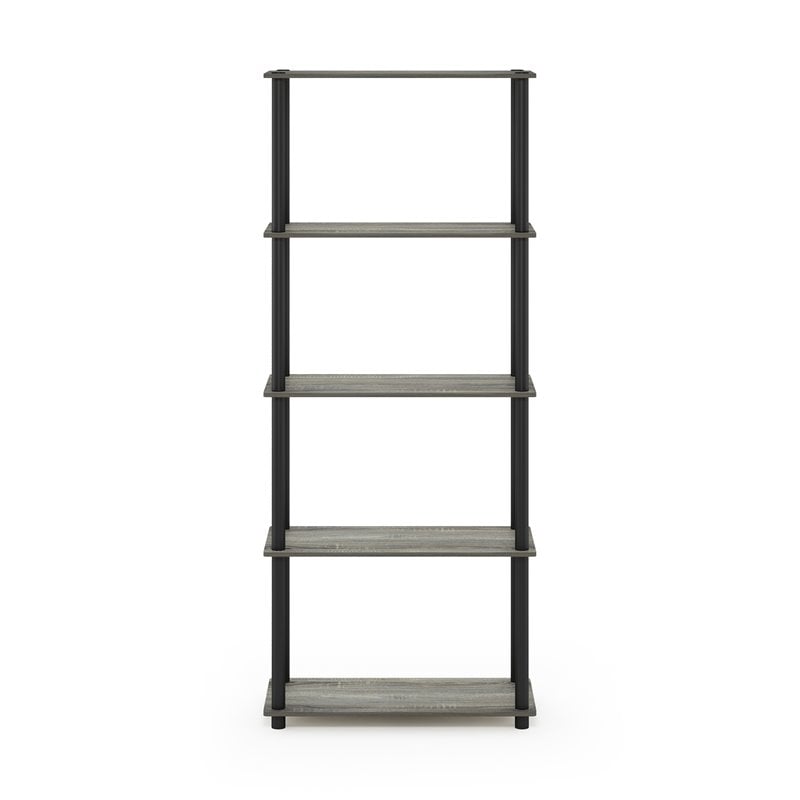 Pemberly Row Engineered Wood 5-Tier Shelf Display Rack in Oak Gray/Black