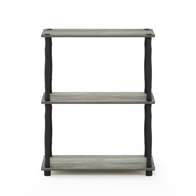 Pemberly Row Turn-N-Tube Wood 3-Tier Shelf Display Rack in French Oak Gray/Black