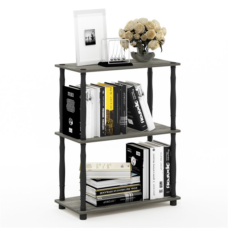 Pemberly Row Turn-N-Tube Wood 3-Tier Shelf Display Rack in French Oak Gray/Black