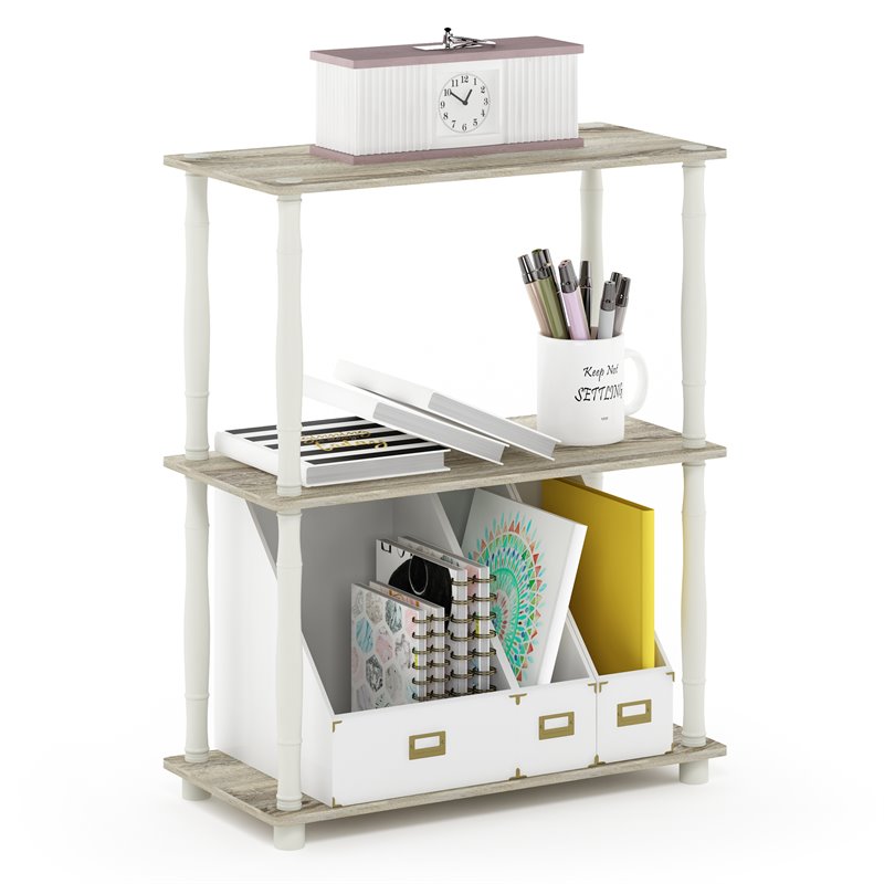 Pemberly Row Turn-N-Tube Wood 3-Tier Shelf Display Rack with Classic Tube in Oak