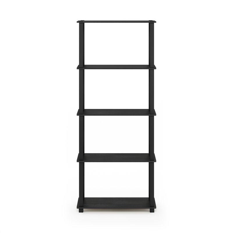 Pemberly Row Engineered Wood 5-Tier Shelf Display Rack in Americano/Black