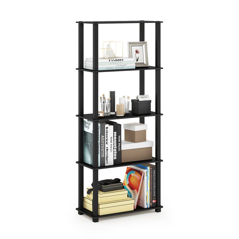 Pemberly Row Engineered Wood 5-Tier Shelf Display Rack in Americano/Black