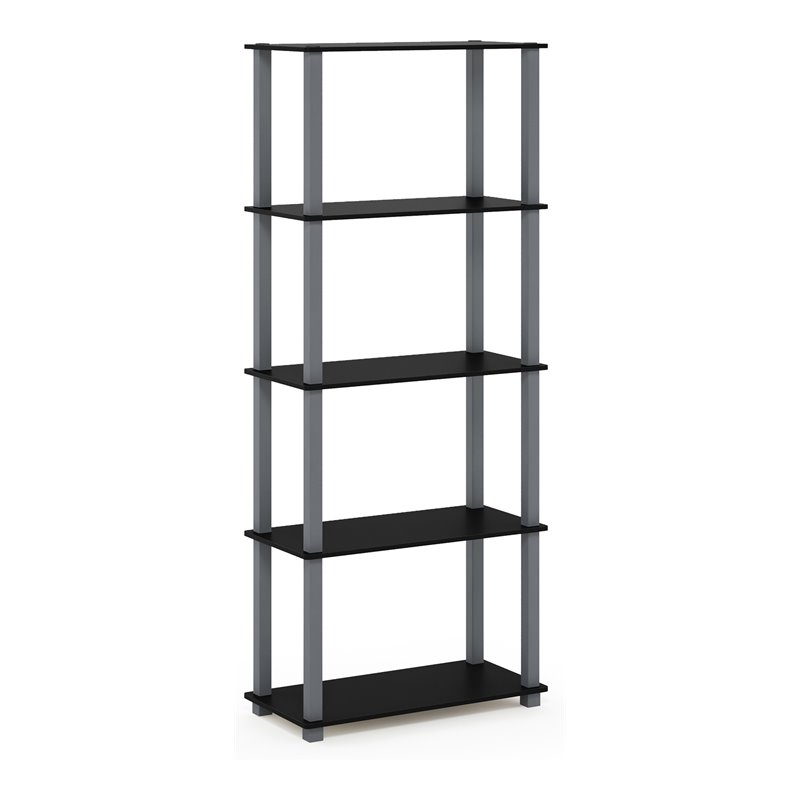 Pemberly Row Turn-S-Tube Engineered Wood 5-Tier Shelf Display Rack in Black/Gray