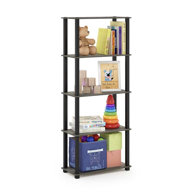 Pemberly Row Engineered Wood 5-Tier Shelf Display Rack in French Oak Gray