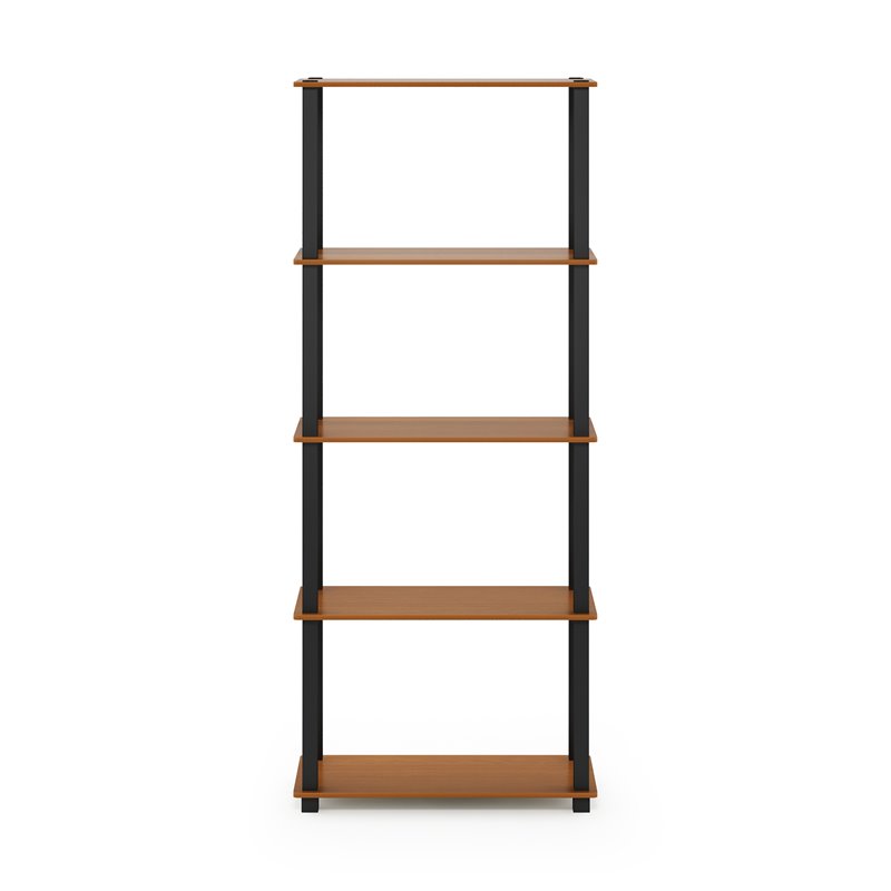 Pemberly Row Turn-S-Tube Wood 5-Tier Shelf Display Rack in Light Cherry/Black