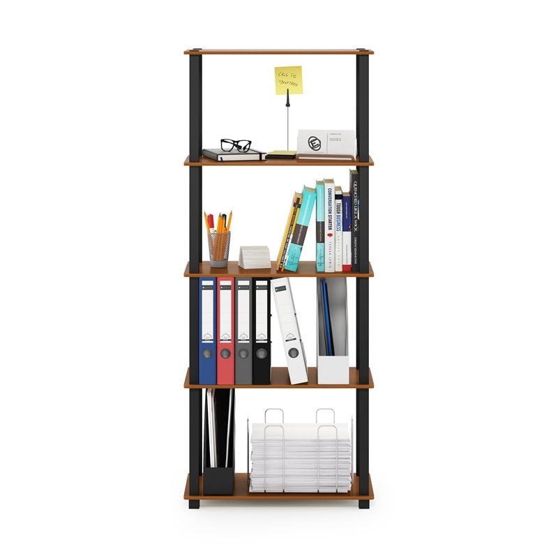 Pemberly Row Turn-S-Tube Wood 5-Tier Shelf Display Rack in Light Cherry/Black