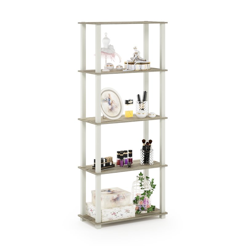 Pemberly Row Turn-S-Tube Engineered Wood 5-Tier Shelf Display Rack in Sonoma Oak