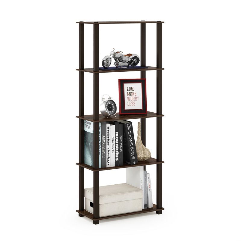 Pemberly Row Engineered Wood 5-Tier Shelf Display Rack in Walnut/Brown