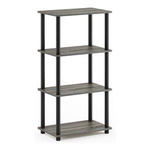 Pemberly Row Wood No Tool 4-Tier Storage Shelf in French Oak Gray/Black