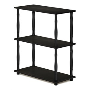 Pemberly Row Wood 3-Tier Shelf Display Rack w/ Classic Tubes in Espresso