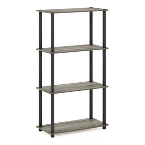 Pemberly Row Turn-N-Tube Wood 4-Tier Shelf Display Rack in French Oak Gray/Black
