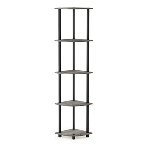 Pemberly Row Wood 5 Tier Corner Display Rack in French Oak Gray/Black