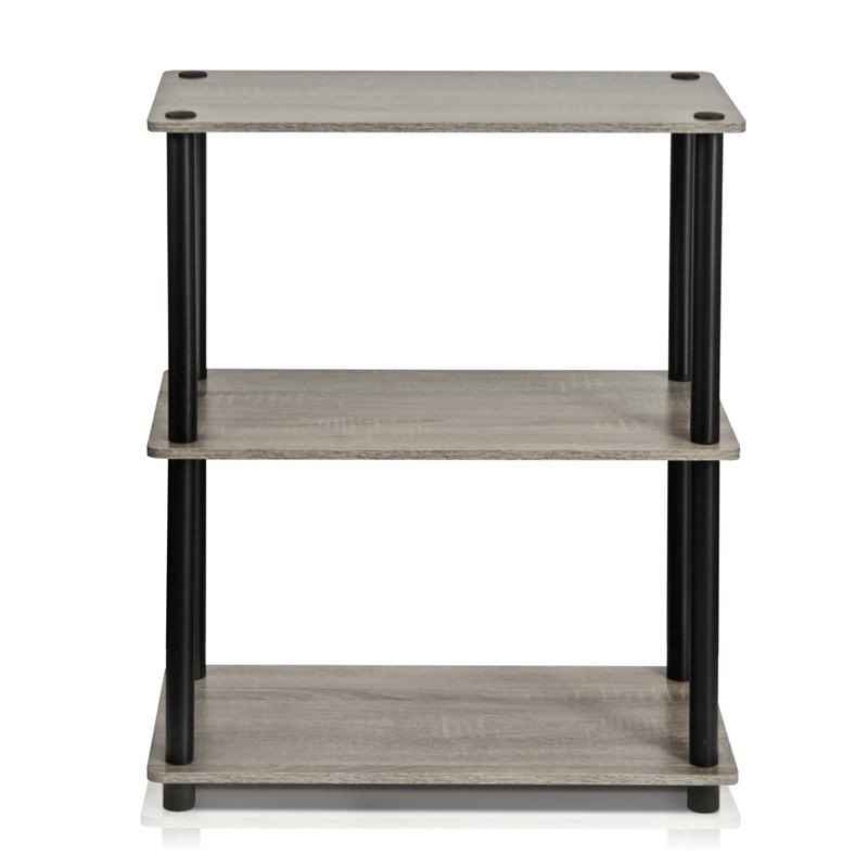 Pemberly Row Wood 3-Tier Compact Shelf Display Rack in Oak Gray/Black