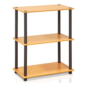 Pemberly Row Wood 3-Tier Compact Shelf Display Rack in Light Cherry/Black