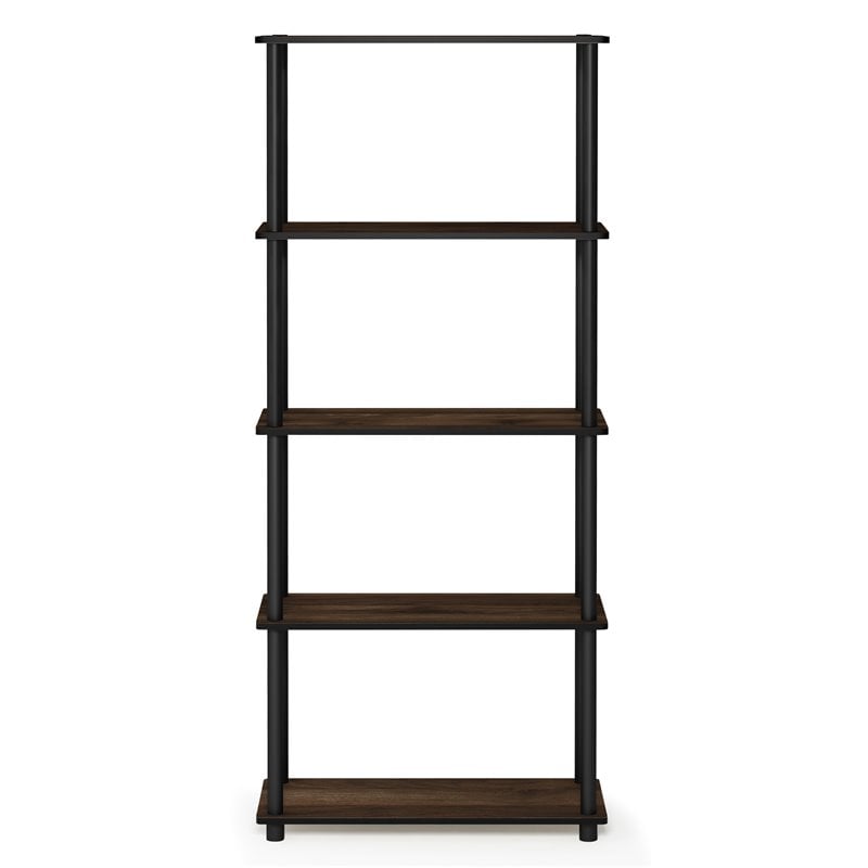 Pemberly Row Turn-N-Tube Wood 5-Tier Shelf Display Rack in Columbia Walnut/Black