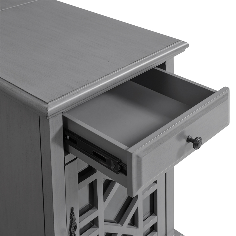 Pemberly Row Traditional Engineered Wood Chairside Table with Power Gray