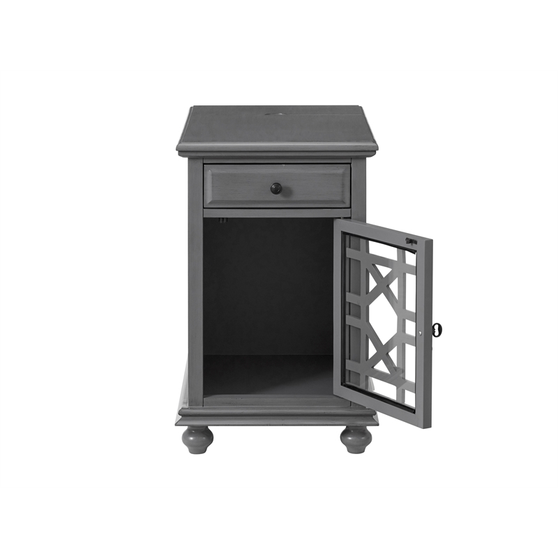 Pemberly Row Traditional Engineered Wood Chairside Table with Power Gray