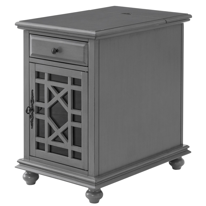 Pemberly Row Traditional Engineered Wood Chairside Table with Power Gray