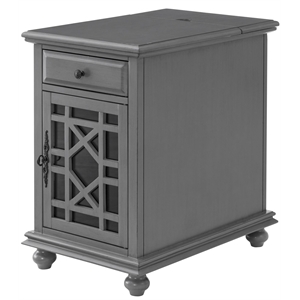 Pemberly Row Traditional Engineered Wood Chairside Table with Power Gray