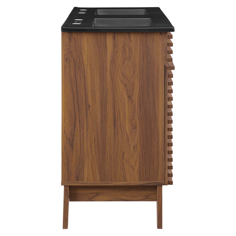 Pemberly Row Modern Wood Double Sink Bathroom Vanity in Walnut/Black