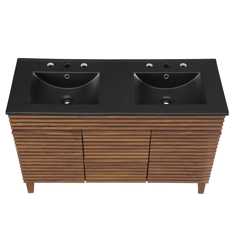 Pemberly Row Modern Wood Double Sink Bathroom Vanity in Walnut/Black