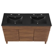 Pemberly Row Modern Wood Double Sink Bathroom Vanity in Walnut/Black