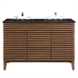 Pemberly Row Modern Wood Double Sink Bathroom Vanity in Walnut/Black