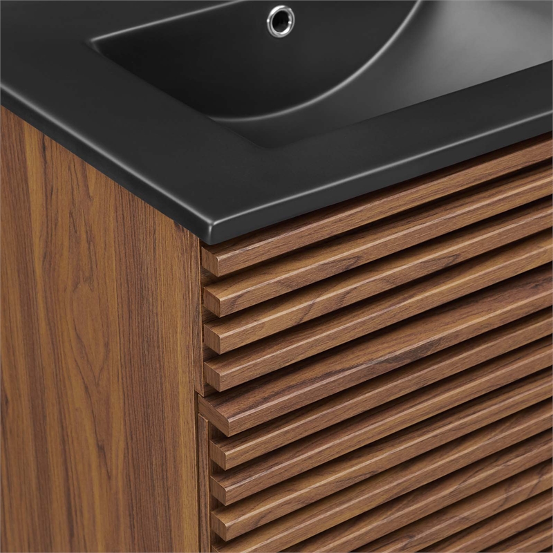 Pemberly Row Modern Wood Double Sink Bathroom Vanity in Walnut/Black