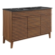Pemberly Row Modern Wood Double Sink Bathroom Vanity in Walnut/Black