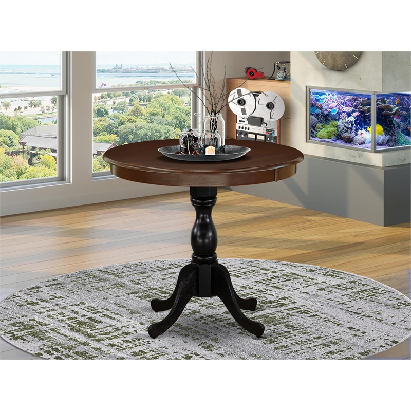 Pemberly Row Round Table for Compact Space-Mahogany Top & Black Pedestal