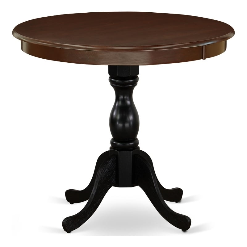 Pemberly Row Round Table for Compact Space-Mahogany Top & Black Pedestal