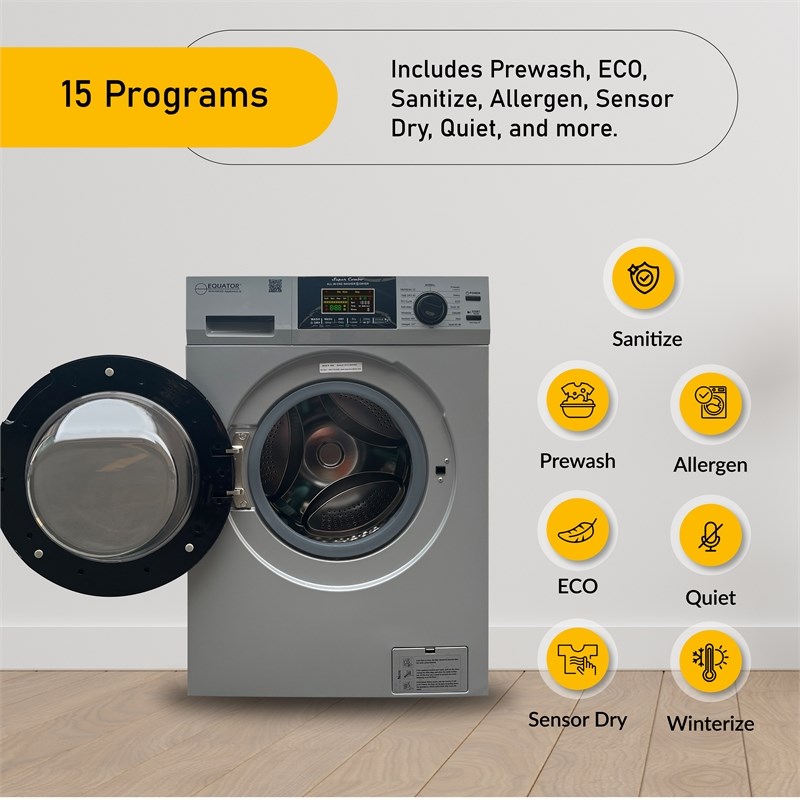 Pemberly Row Pet Compact 110V Vented/Ventless 15 lbs Combo Washer Dryer Silver