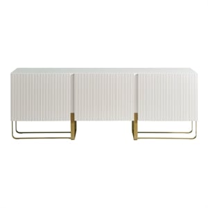 Pemberly Row Modern / Contemporary Wood 3-Cabinet TV Stand in White
