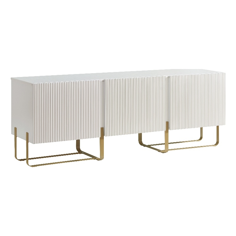 Pemberly Row Modern / Contemporary Wood 3-Cabinet TV Stand in White