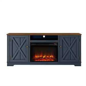 Pemberly Row 70&quot Farmhouse TV Stand for TVs up to 75&quot w/ Fireplace-Navy