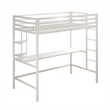 Pemberly Row Contemporary Metal Twin Loft Bed with Desk in Off White