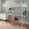 Pemberly Row Contemporary Metal Twin Loft Bed with Desk in Off White