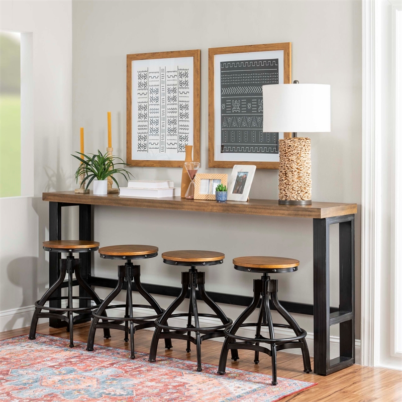 Pemberly Row Contemporary Steel & Wood Sofa Bar Table in Dark Gunmetal