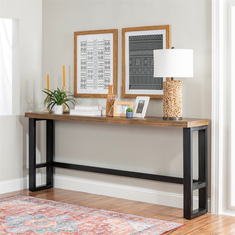 Pemberly Row Contemporary Steel & Wood Sofa Bar Table in Dark Gunmetal