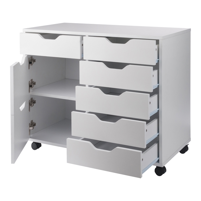 Pemberly Row 6-Drawer Engineered Wood Mobile Storage Cabinet in Crisp White