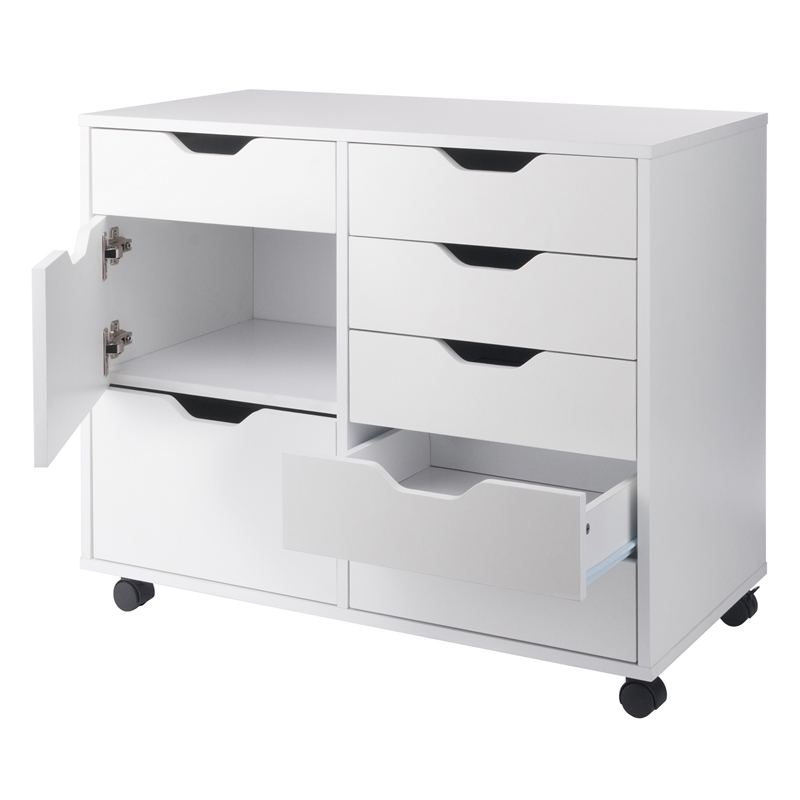 Pemberly Row 6-Drawer Engineered Wood Mobile Storage Cabinet in Crisp White