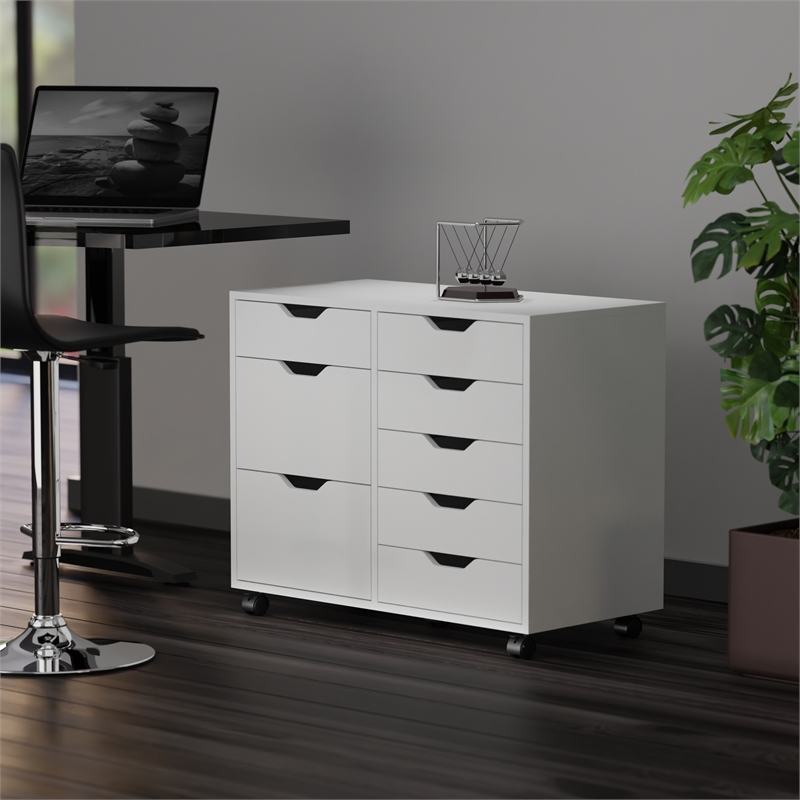 Pemberly Row 6-Drawer Engineered Wood Mobile Storage Cabinet in Crisp White