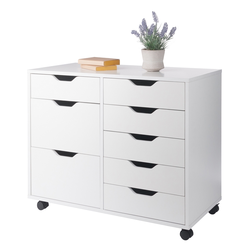 Pemberly Row 6-Drawer Engineered Wood Mobile Storage Cabinet in Crisp White