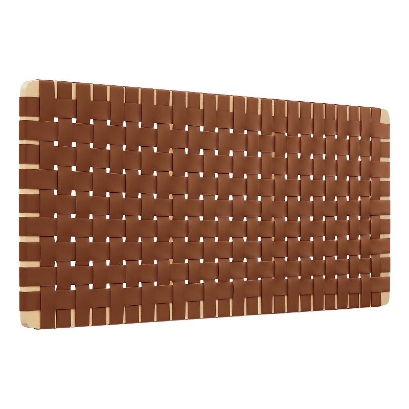 Pemberly Row Weave Vegan Leather Full Headboard in Natural Brown