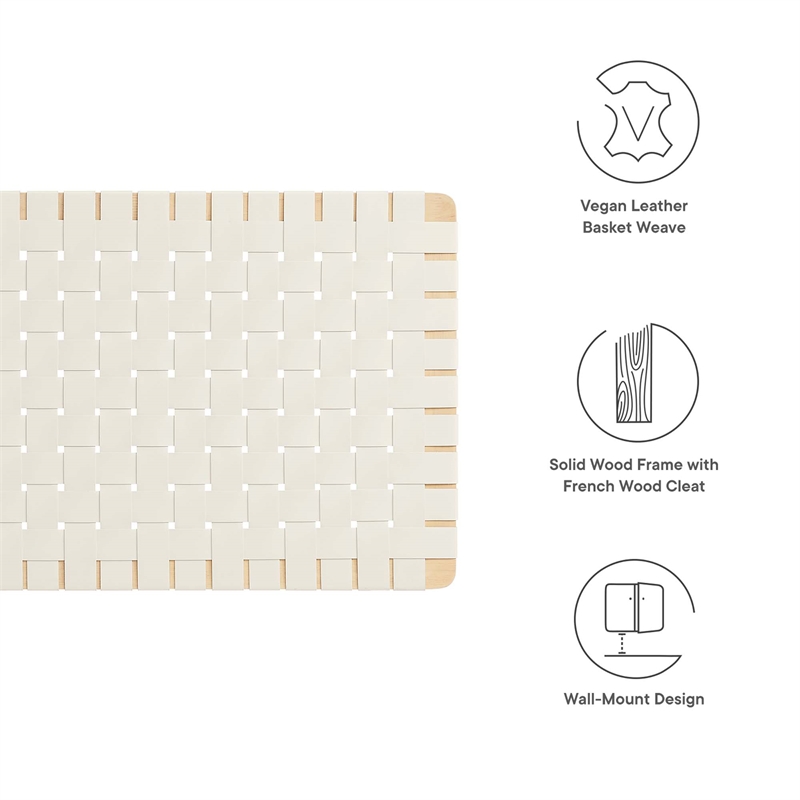 Pemberly Row Weave Wall-Mount Vegan Leather Twin Headboard in Natural Beige