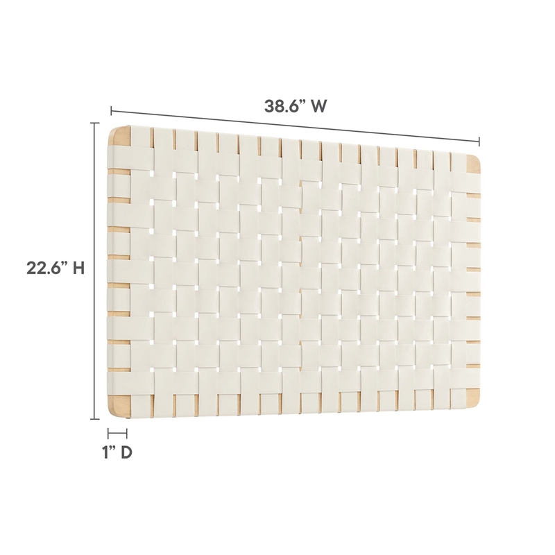 Pemberly Row Weave Wall-Mount Vegan Leather Twin Headboard in Natural Beige