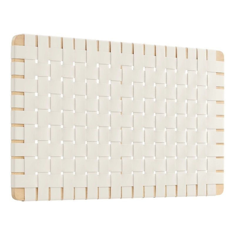 Pemberly Row Weave Wall-Mount Vegan Leather Twin Headboard in Natural Beige